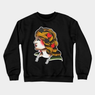 Lady Face with Aces Tattoo Design Crewneck Sweatshirt